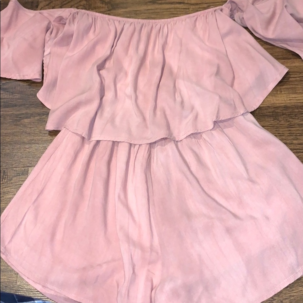 pink off the shoulder romper